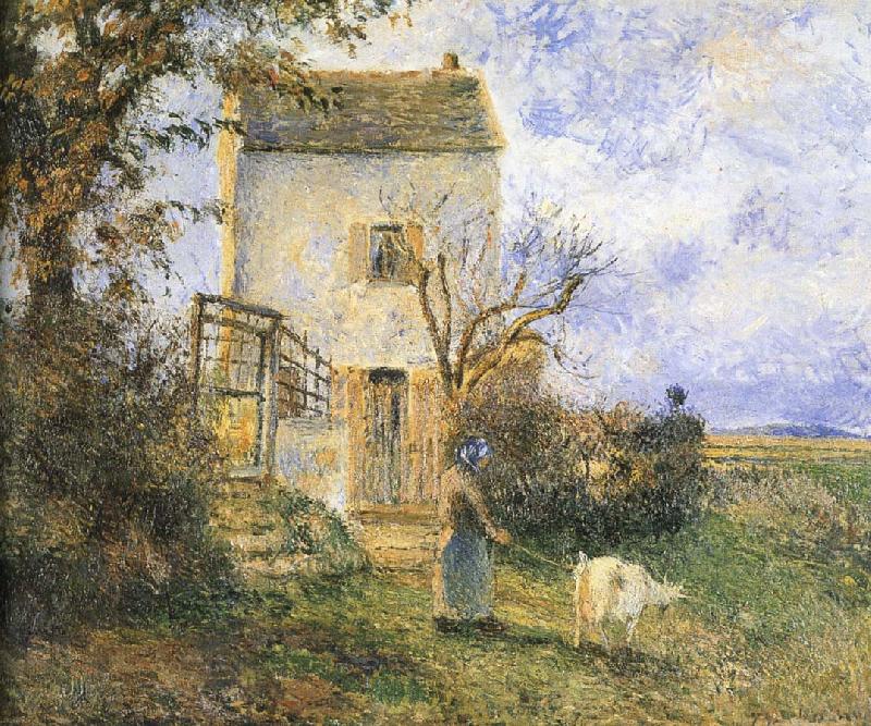 Camille Pissarro Farmhouse in front of women and sheep